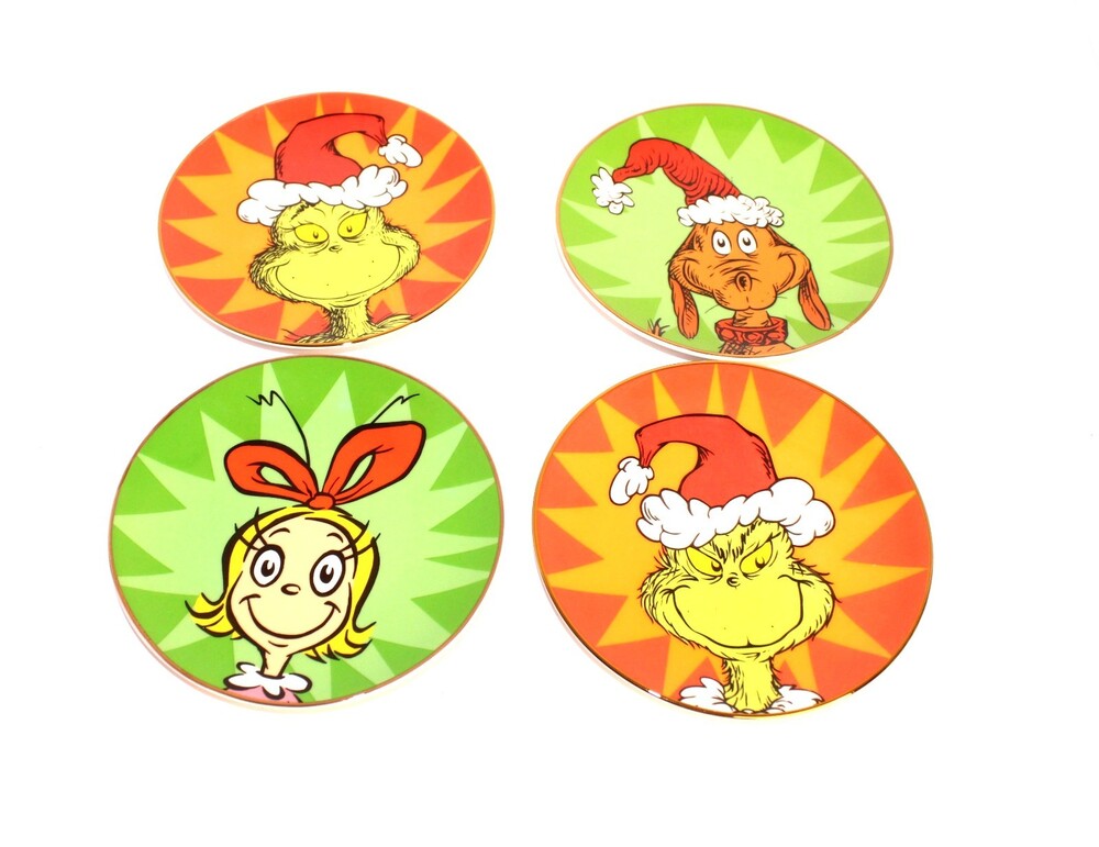 Lenox Merry‎ Grinchmas Tidbit Plates, Service for 4,  4 Count Green 898093 NIB